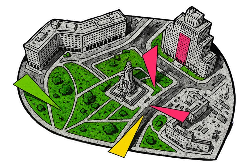 A picturesque village scene with colorful houses and a lively market.